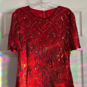 STENAY RED SEQUIN HOLIDAY VINTAGE TOP